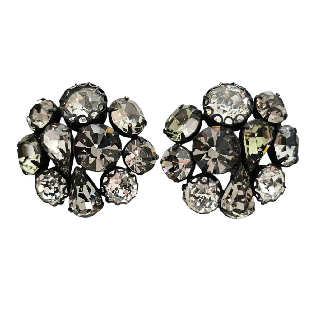 Regency Clip-On Clear Round Rhinestone Cluster Earrings